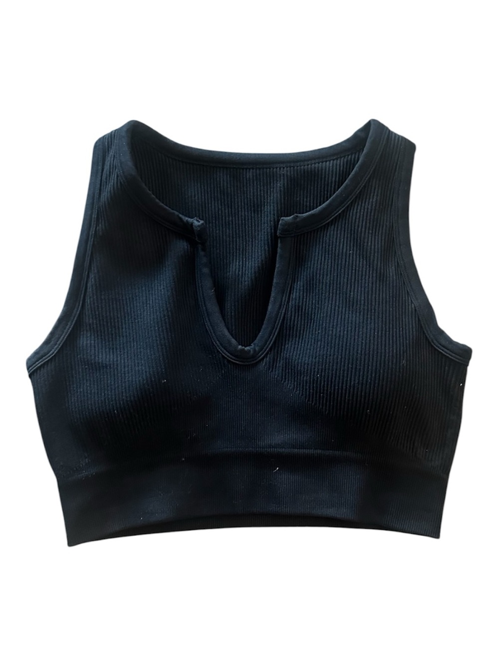 Ribbed V-Notch Black Crop Tank - Women